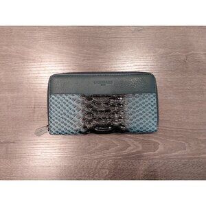 Liebeskind Berlin Leather Zip Around Wallet Turquoise Textured Snake Pattern
